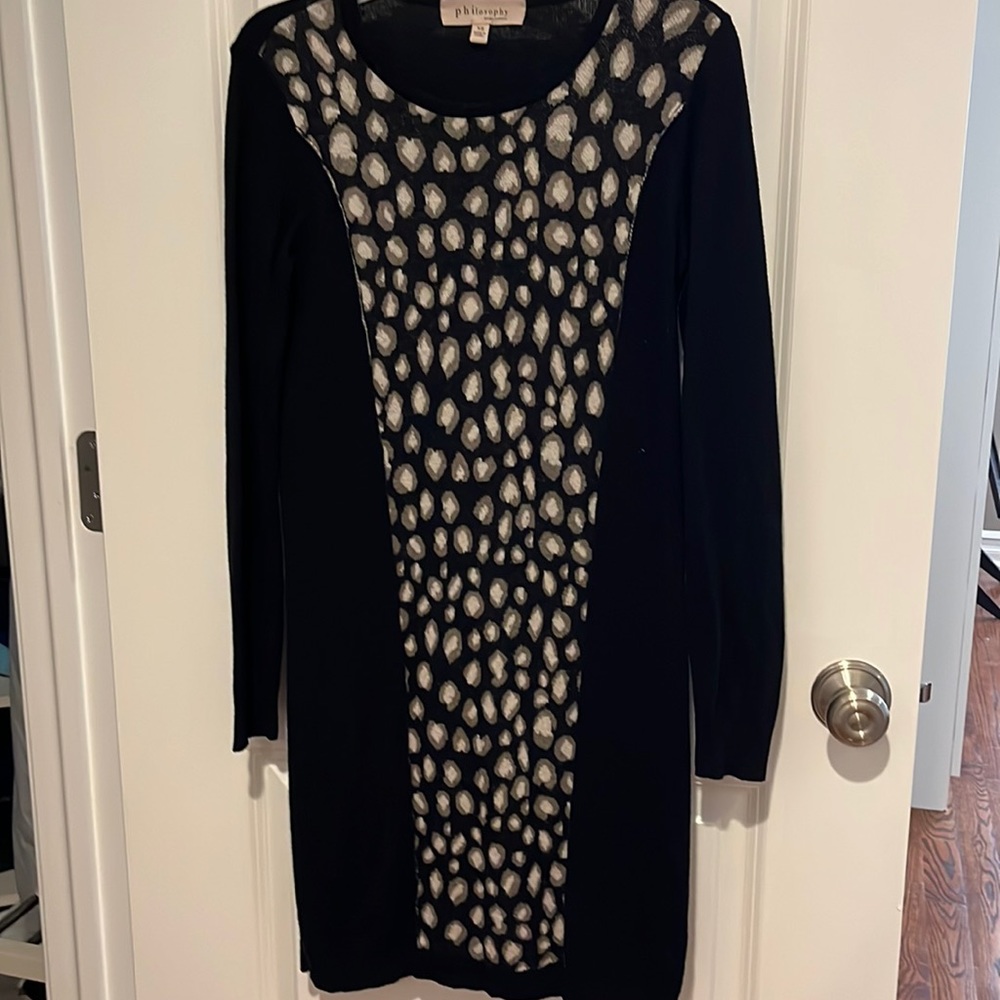 Sweater dress Philosophy XS animal print GUC 5% cashmere blend